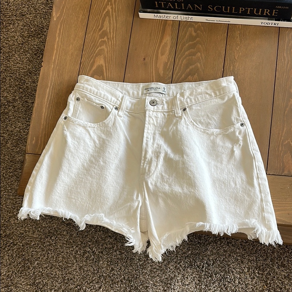 Abercrombie & Fitch Frayed Hem White Jean Shorts